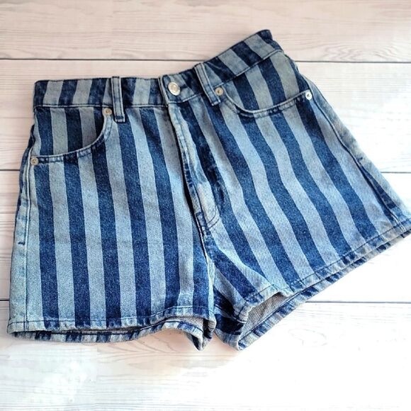 Zara shorts blue denim striped high rise Women's Size 4 - Picture 1 of 8